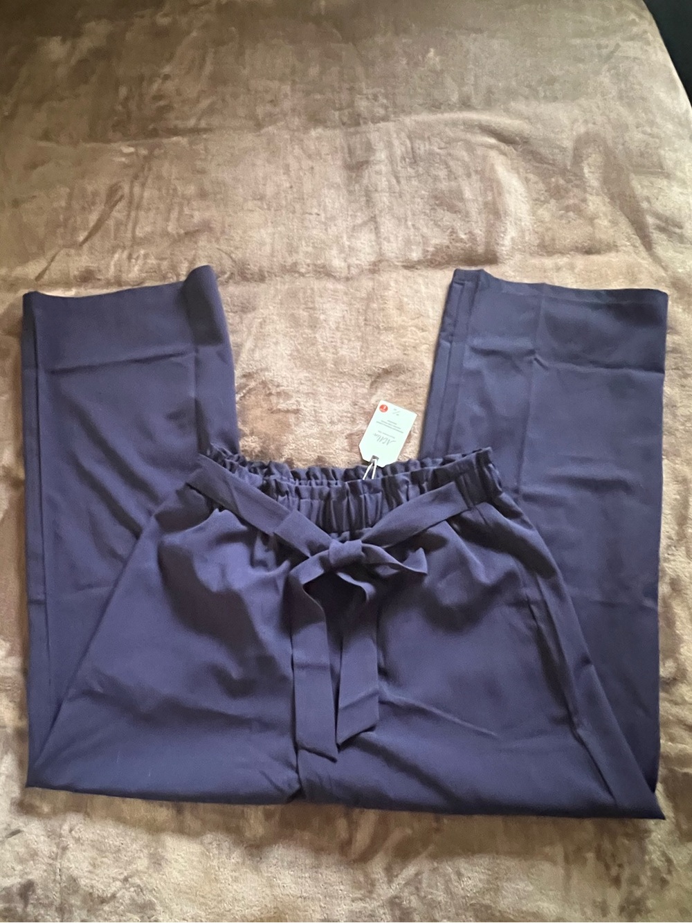 Women’s Navy Paperbag Waist Tie Pants
